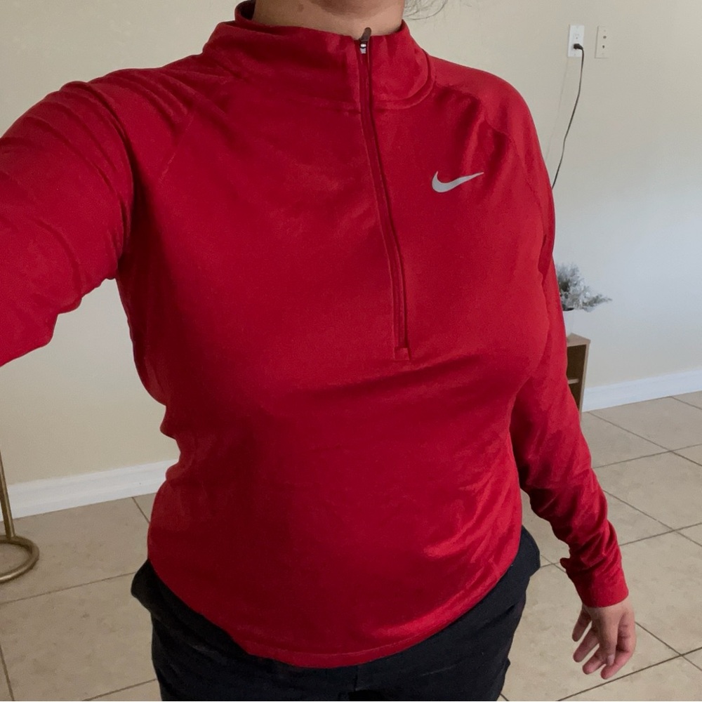 Nike Red Fitted Long Sleeve Polo Sweatshirt